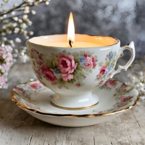 Upcycling-Idee: Wie du aus alten Tassen wundervolle Kerzen zauberst Hier zeige ich dir wie man mit Kerzenwachs und alte Tassen wunderschöne neue Dekoelemente zaubert. "Dieses Bild wurde von einer KI erstellt."